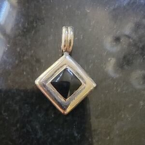 Vintage Black Onyx Diamond Pendant Silver Tone Charm Double Bail Estate Style